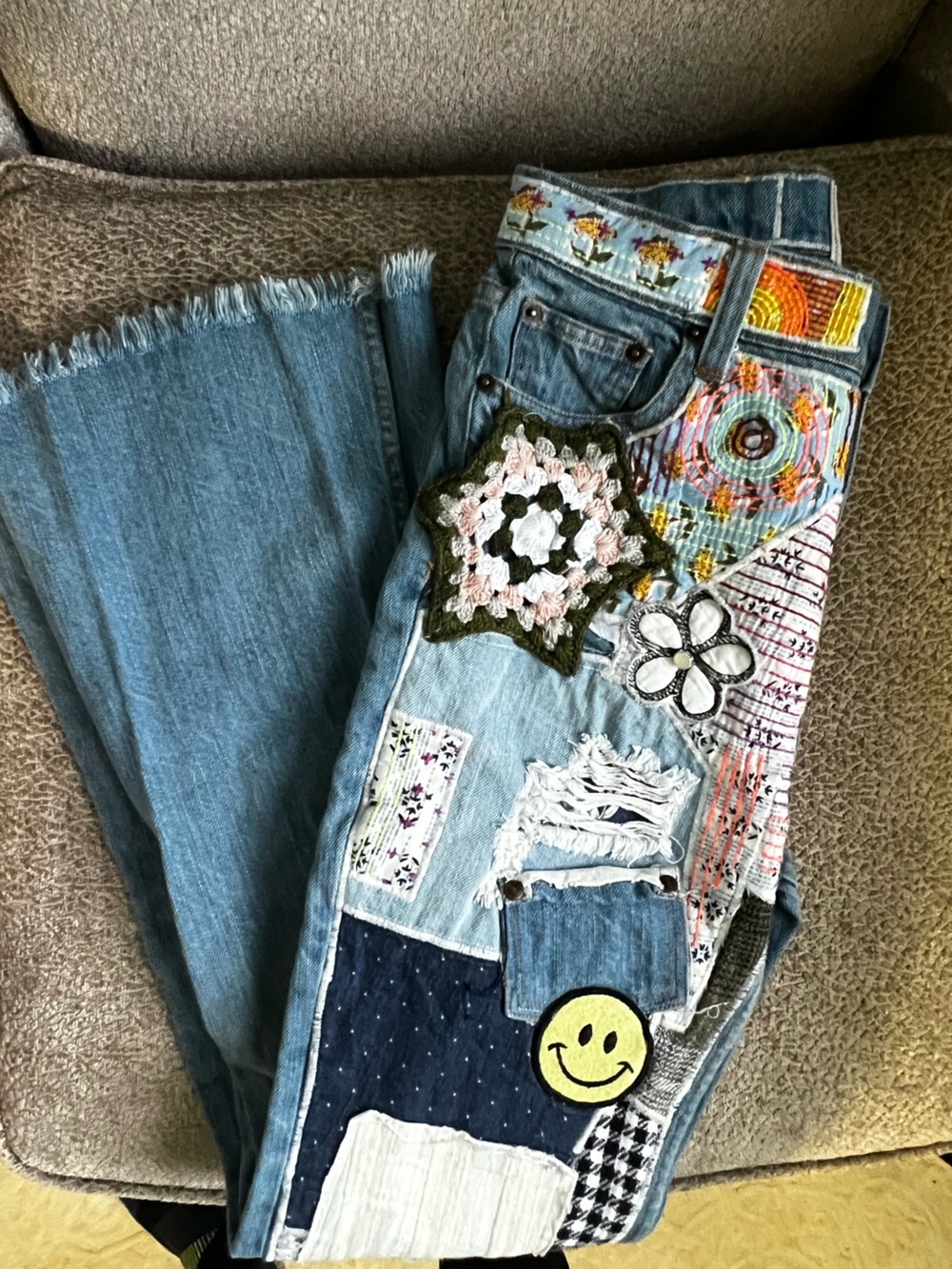 BDG Blue Patchwork Straight-Leg Jeans with Embroidered Accents - Picture 12 of 12